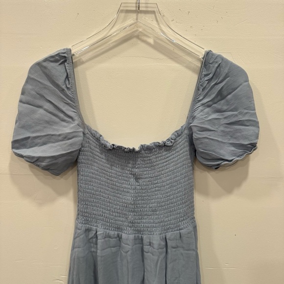 Reformation Meadow Midi Dress in Mineral Blue Small Front Slit Puff Short Sleeve - Picture 3 of 9